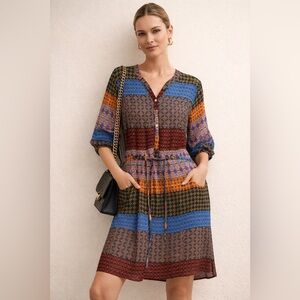 Multicolor Patterned Midi Dress